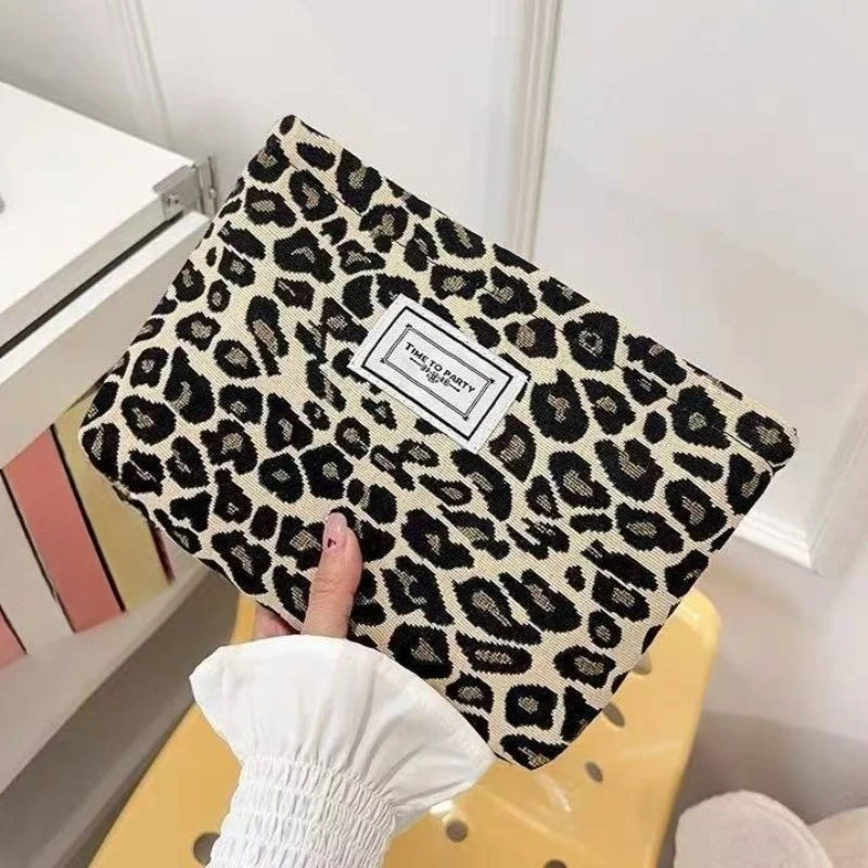 BWENH Neceser de lona estampado leopardo, grande, con cremallera, para viaje