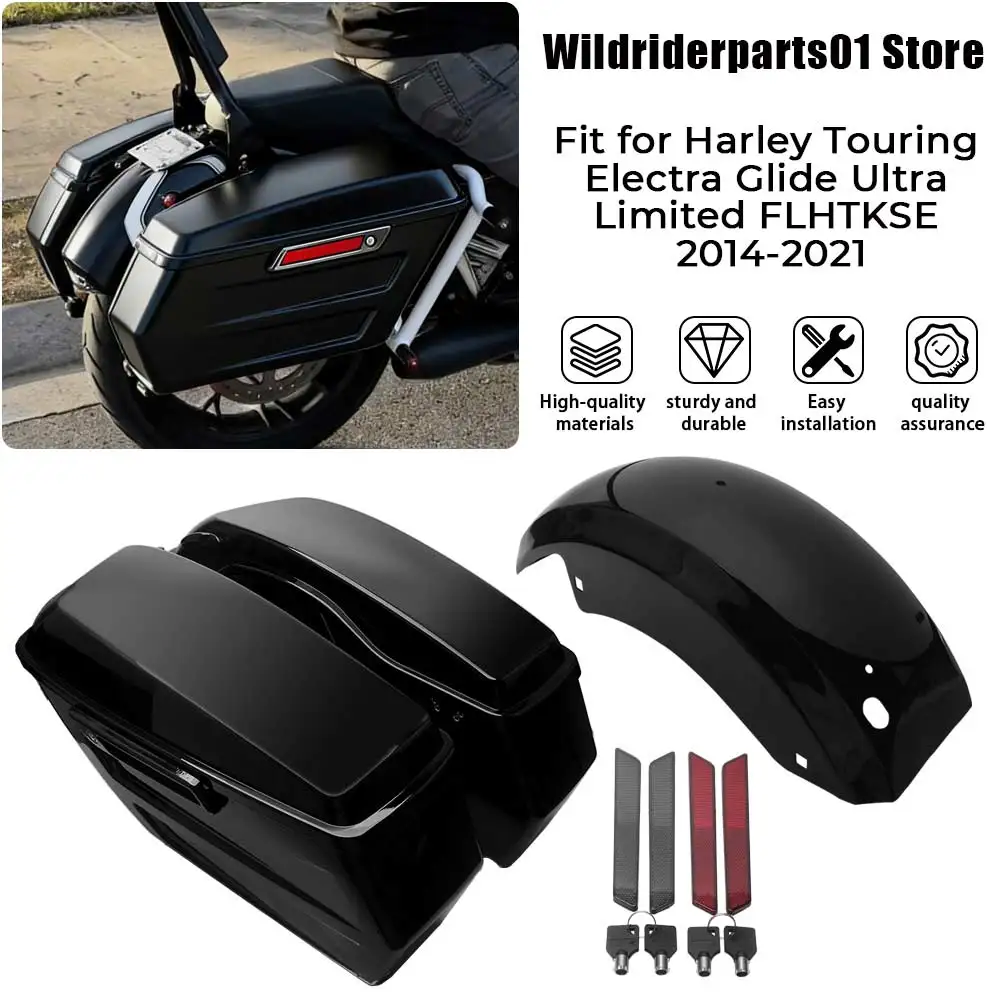 

For Harley Touring Electra Glide Ultra Limited FLHTK 2014-2024 1Pair Motorbike Black Hard Saddle bag With Rear Fender Motorcycle