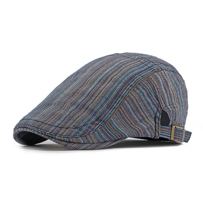 Four Seasons Cotton Stripe Print Newsboy Caps Flat Peaked Cap Men and Women Painter Beret Hats 163