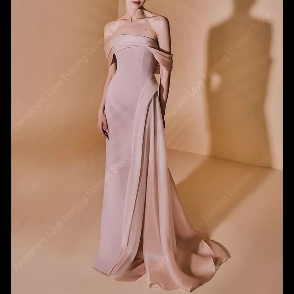 

Off Shoulder Satin Women Evening Dresses Sexy Sleeveless Mermaid Prom Gown Princess Cocktail Party Vestido Para Mujer Customized