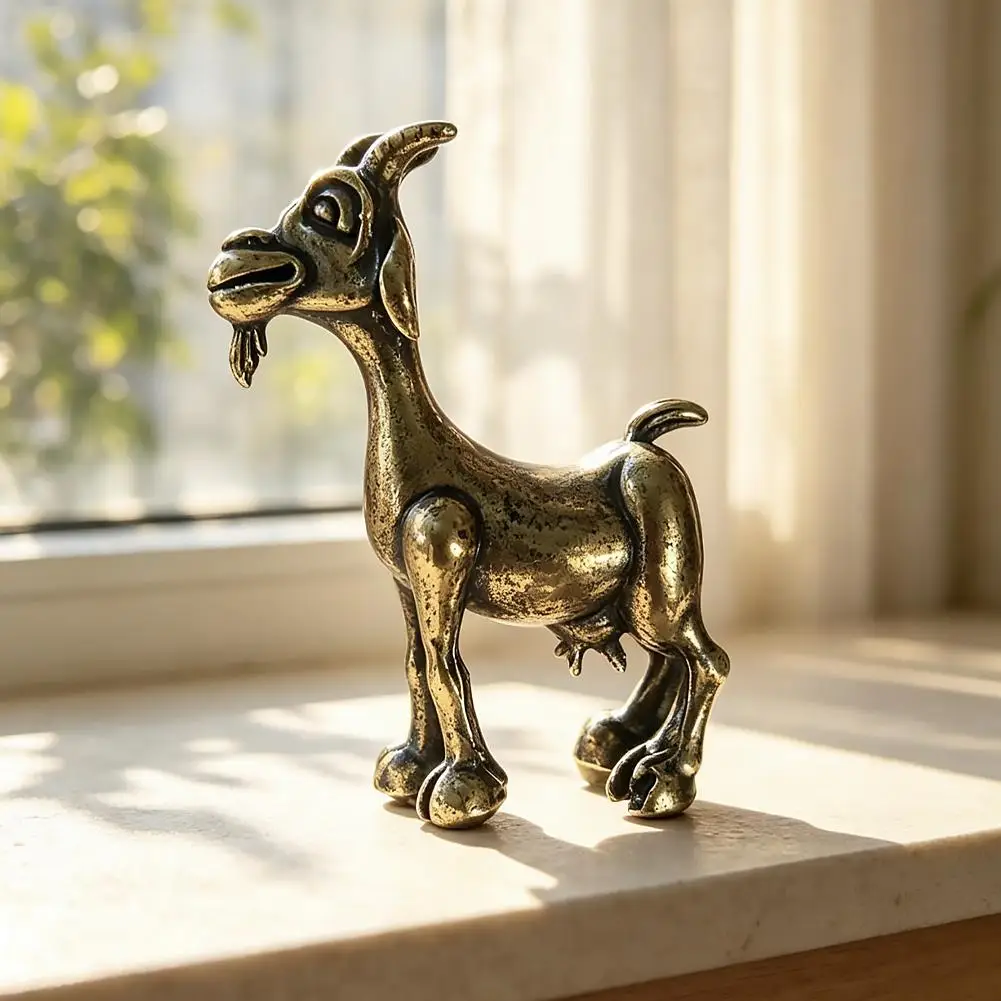 Brass Retro Beard Haughty Antelope Metal Creative Handicraft Ornament Home Office Desktop Ornament Tea Pet Figurines Miniatures