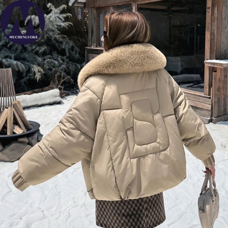 امرأة الشتاء معاطف جديدة أنيقة تقليد الثعلب الفراء طوق رشاقته معطف الكورية موضة عادية فضفاض الدفء قصيرة مكافحة معطف الفرو