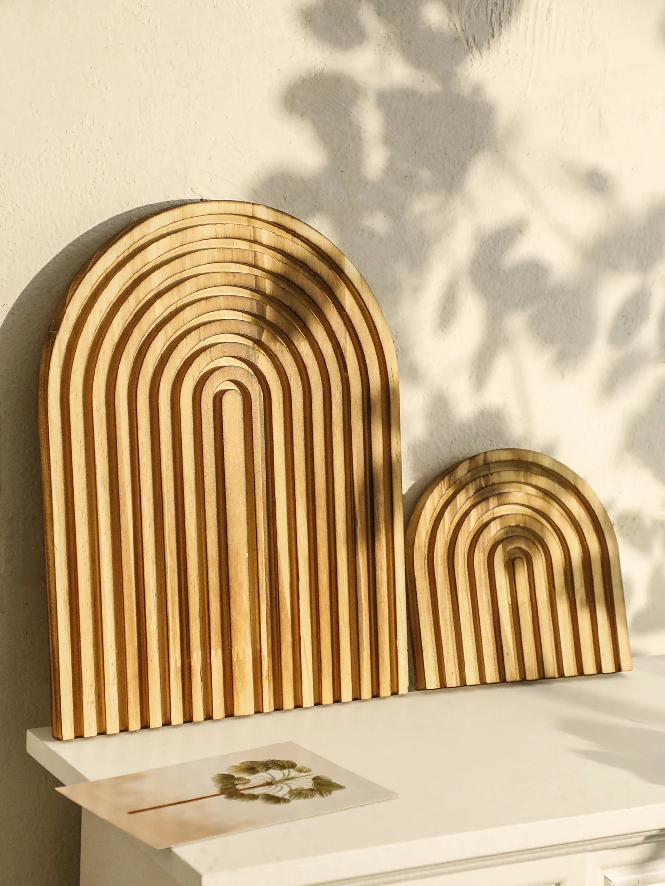 Boho-Holzbogen-Dekor in Anthrazitfarbe, minimalistische geometrische Skulptur, Tischdekoration, moderne Heim- und Büro-Desktop-Dekoration