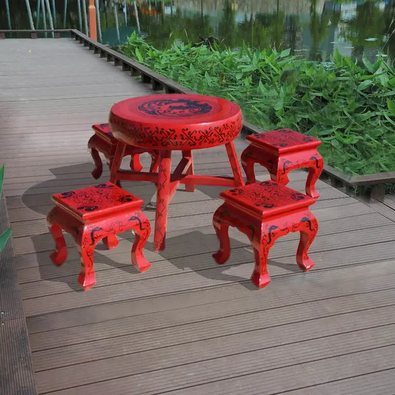 Light luxury multi-functional economical set outdoor Chinese style round leisure table table stool combination