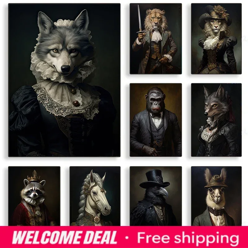 2026  Classic Victorian Gothic Animal Aristocratic Style Brown Bear Portraits Poster Canvas Painting Wall Art Pictures Bedroo