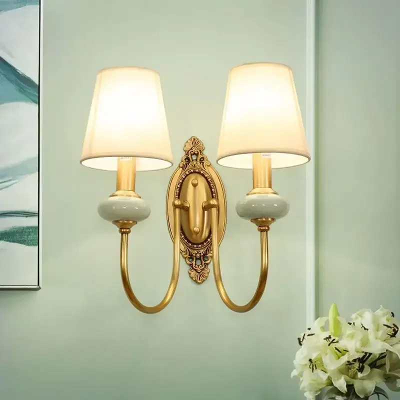 All Copper American Simple Ceramic Wall Lamp Single Head American Bedroom Bedside Wall Lamp Background Wall Antique Ceramic Lamp