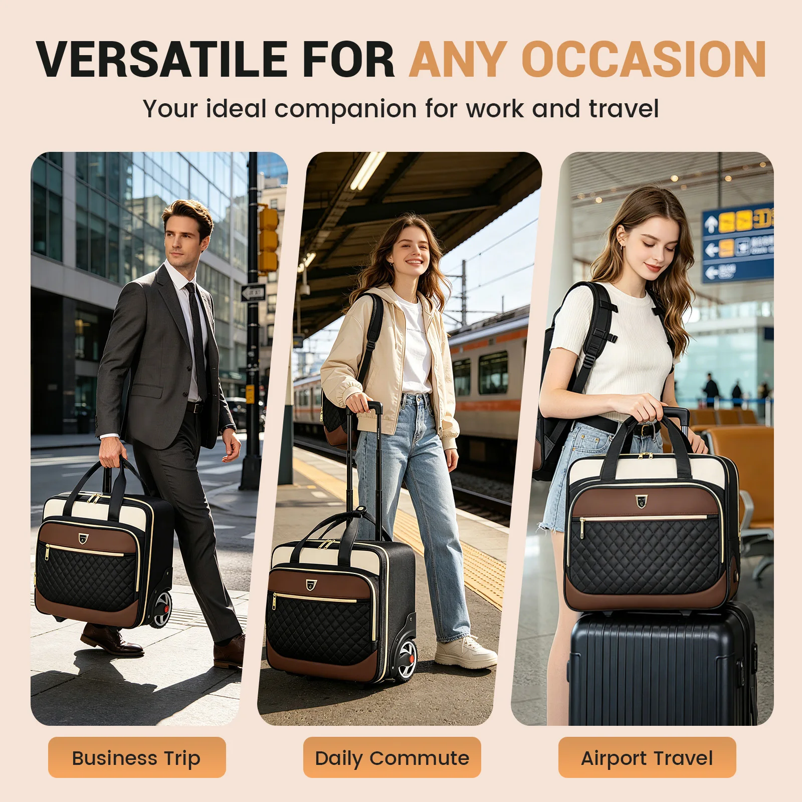 RUCYEN Rolling Laptop Bag Rolling Briefcase for Men & Women,Laptop Briefcase on Wheels Carry On Bag for Business Travel 18 Inch