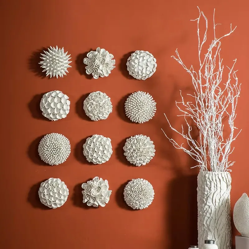 Ceramic art wall decoration round white porcelain flower statue