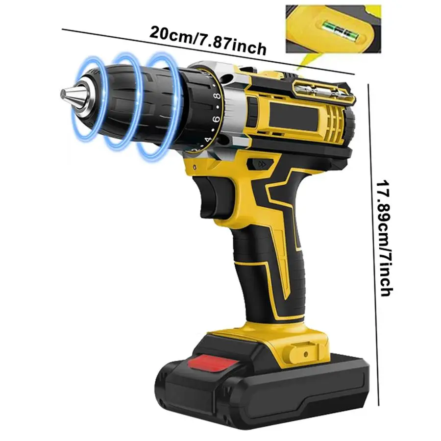 مجموعة أدوات الحفر 36 فولت: بطاريتين + شاحن سريع، حقيبة محمولة مع مصابيح عمل، سرعتين قابلة للتعديل