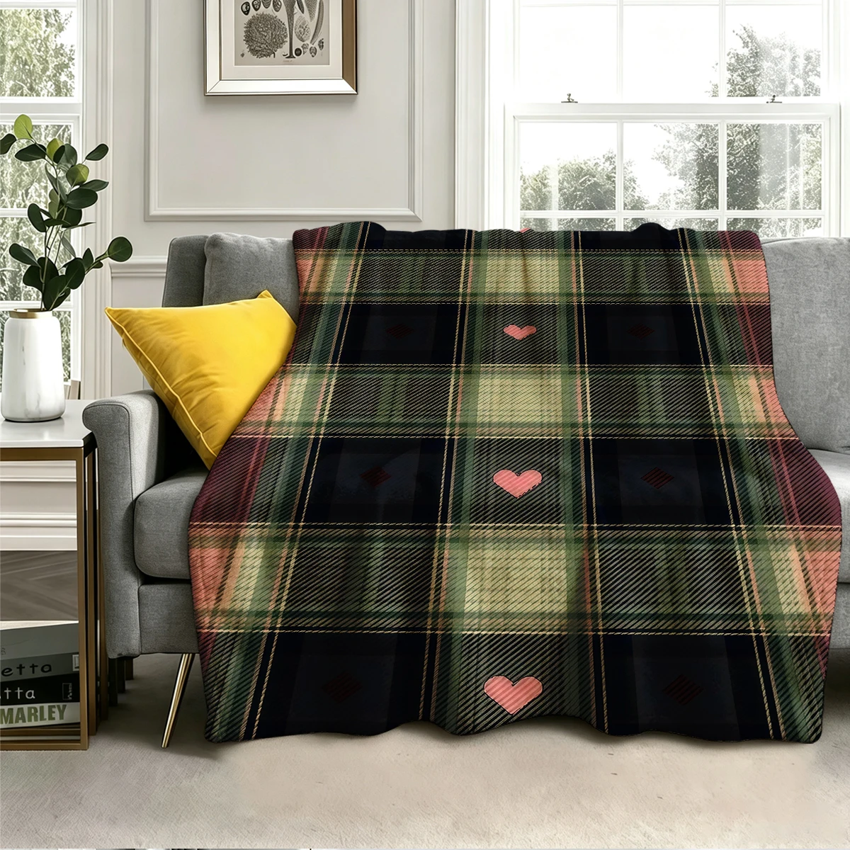 Sweet Hearts Flannel Blanket Warm Soft Halloween Christmas Couch Warm Cozy Decorative Decor Gift for All Season