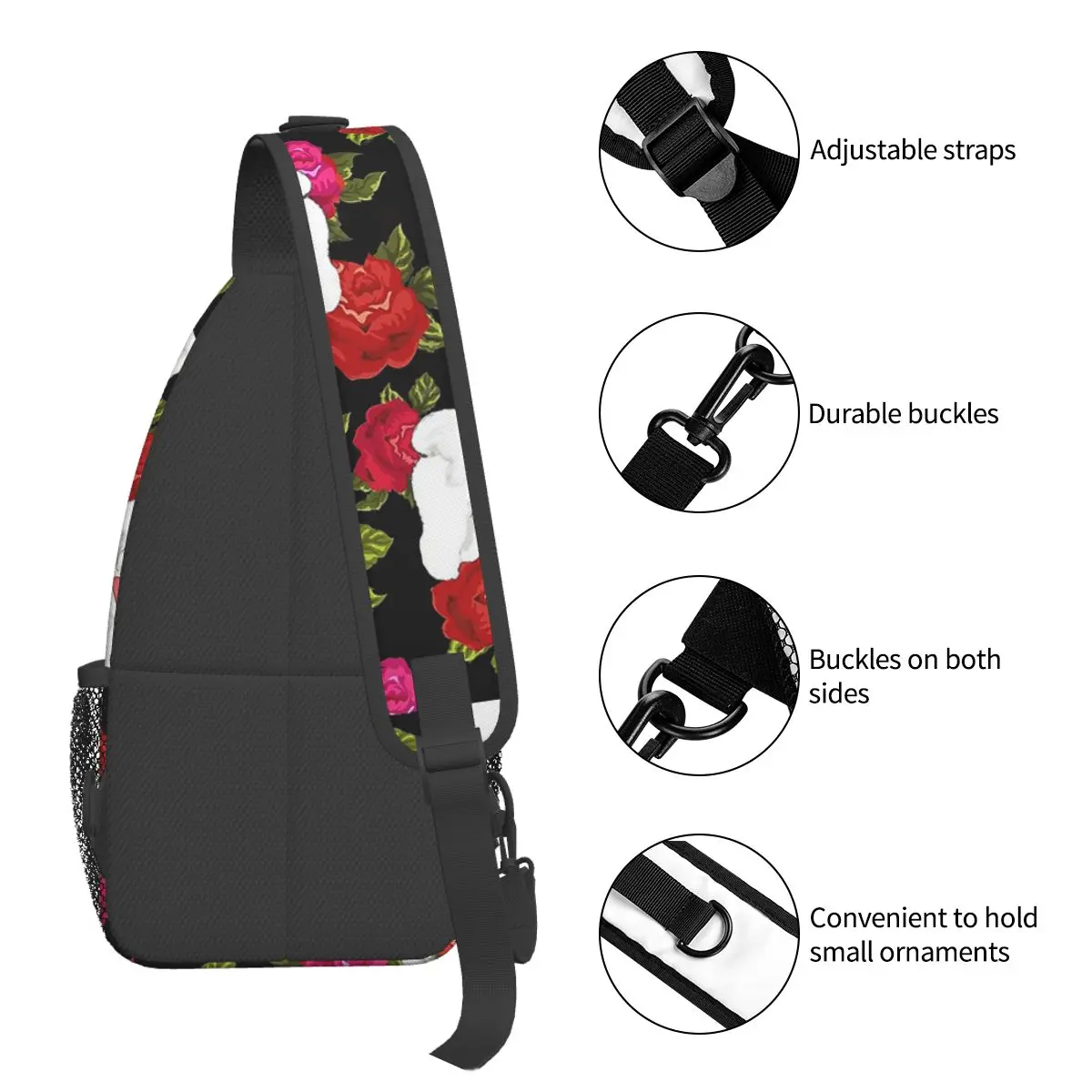 Bichon Frise Red Rose Small Sling Bags Chest Crossbody Shoulder Backpack Outdoor Hiking Daypacks Dog Lover Cool Bags