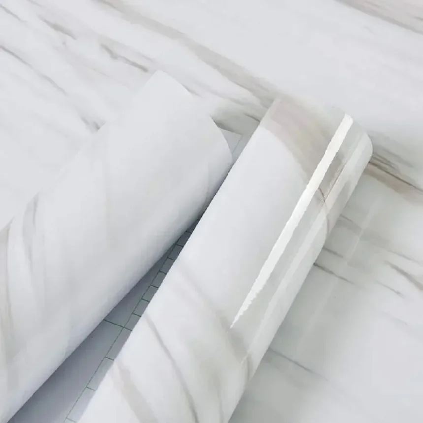 Modern Style White Marble Self Adhesive Wallpaper for Kitchen Oil Proof Countertop Cabinet Peel and Stick Renovation Stickers
