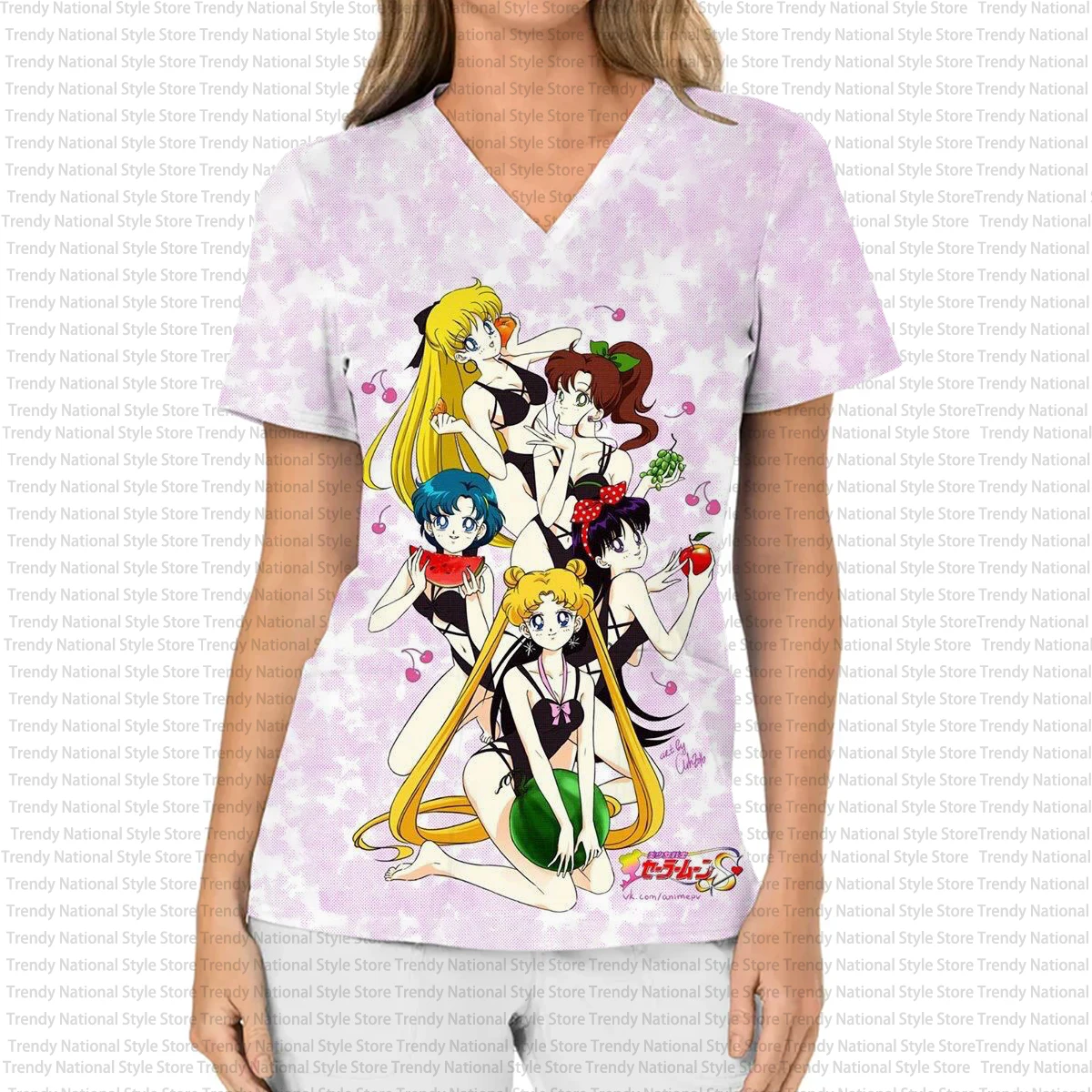 Nuovo abito chirurgico medico da donna, stampa di cartoni animati casual ed elegante, top smerigliato con tasca con scollo a V stile dentista, regalo di Natale