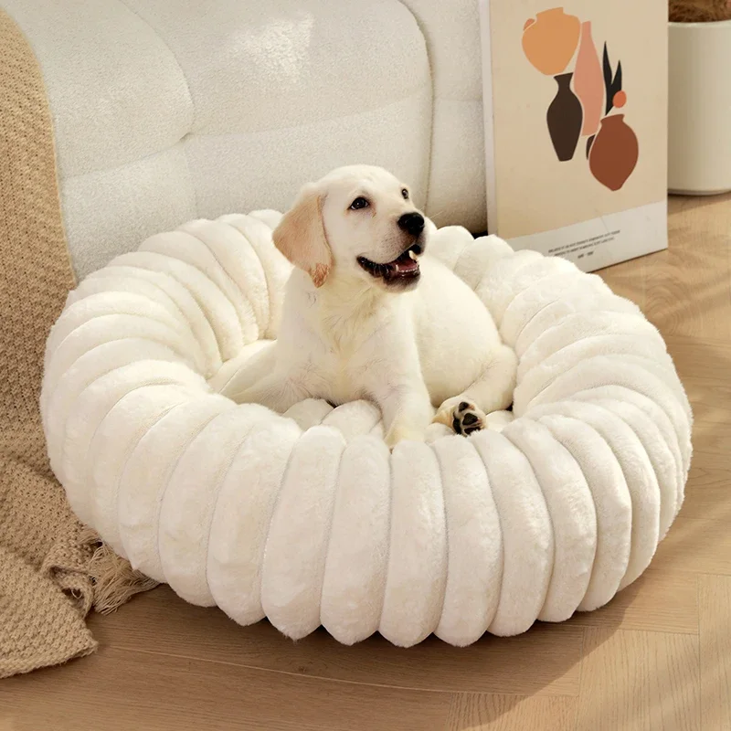 

Vertical rabbit plush round pet bed soft comfortable warm pet pad