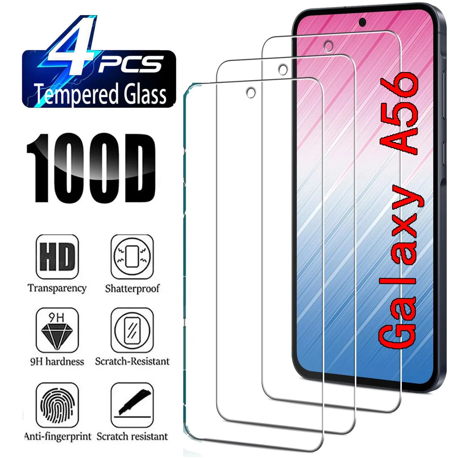 1-4Pcs HD Tempered Glass For Samsung A56 A16 A37 A57 A36 A55 A54 A17 A26 A06 A07 A73 S24 S25 S26 Ultra 9H Screen Protector Film
