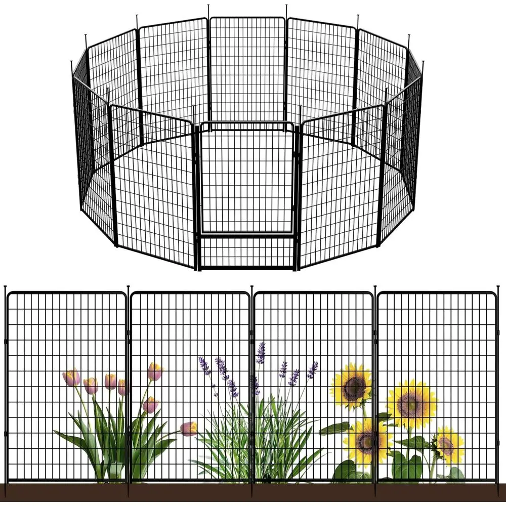 

Сверхмощный металлический садовый забор 50H x 30,7L, 12 панелей, черный, для барьера для животных, двора и бордюра в саду