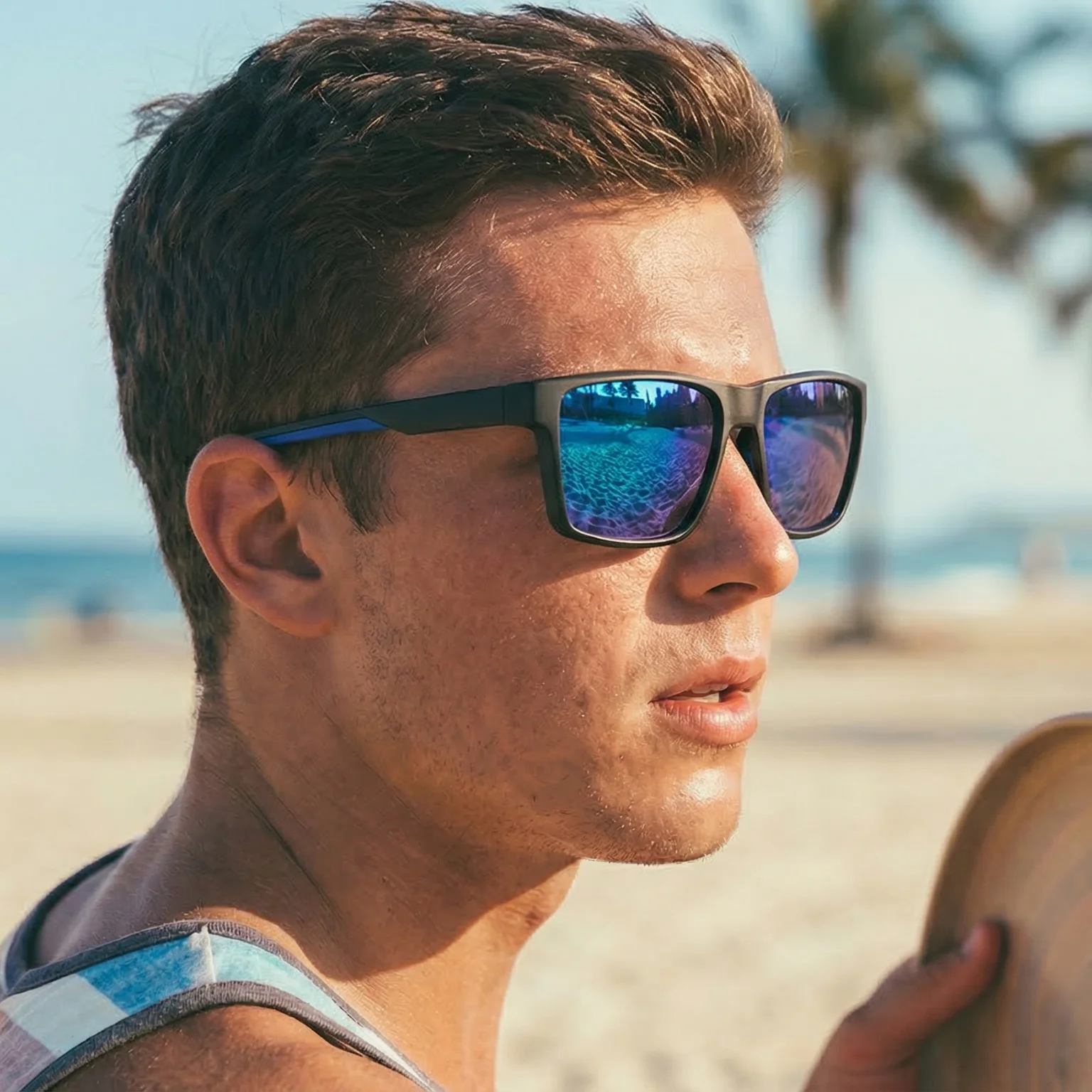 Herren Outdoor Polarisierte Sonnenbrille mit Quadratischem Kunststoffrahmen Verspiegelte Gläser für Autofahren Radfahren Sport Mode