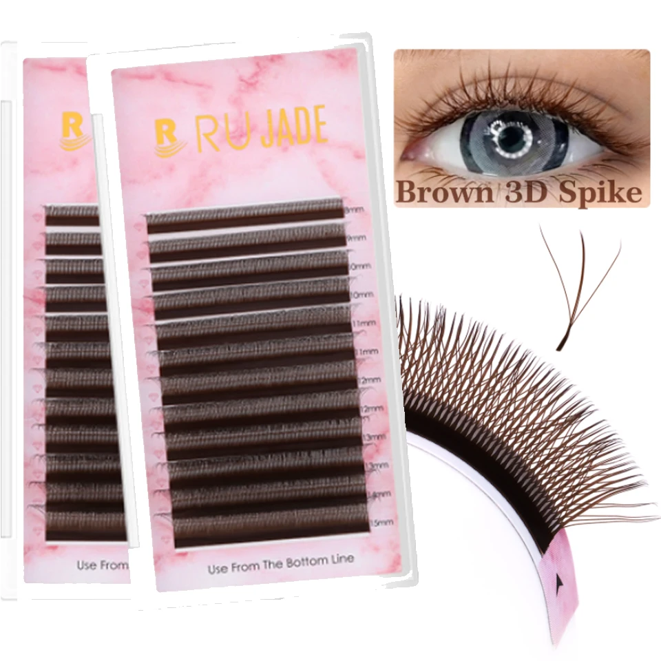 Lashrujade New Brown 3D Spike W Shaped Eyelash Extensions Bloom Automatic Flowering Premade Fans Natural Soft Individual Lashes
