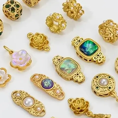 

Матовое золото, инкрустированное жемчугом, кулон с цветком вишни, кольцо ручной работы, кружевной цветок из бисера, двойной подвесной аксессуар для браслета «сделай сам»