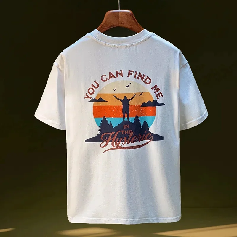 

Мужская летняя новая футболка 2026, одежда, уличная мода, универсальный вязаный свободный топ с короткими рукавами и принтом