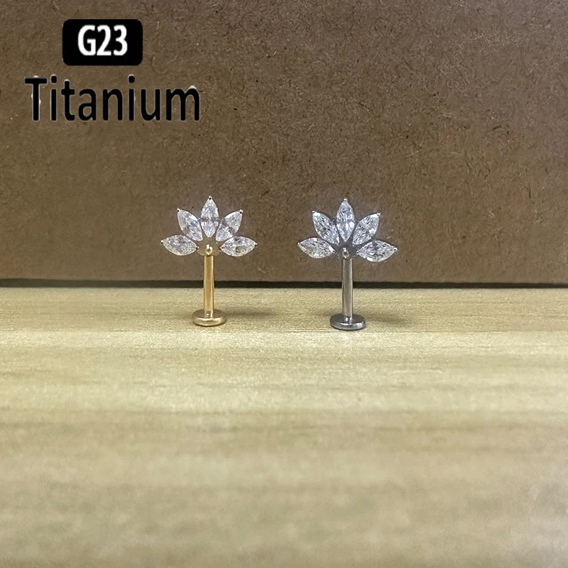 

G23 Titanium Ear Piercing Internal Thread Lip Ring CZ Labret Earring Tragus Cartilage RookStud conch Lobe vertical helix jewelry
