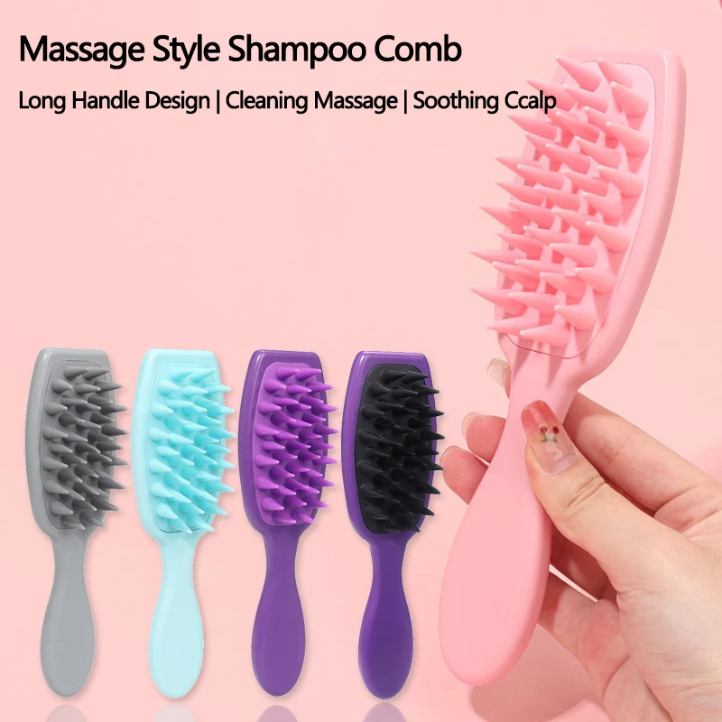 

High Quality Massage Style Shampoo Comb With Extended Handle Soft Silicone Hair Brush Wet And Dry Bath Spa Detangling Brushes