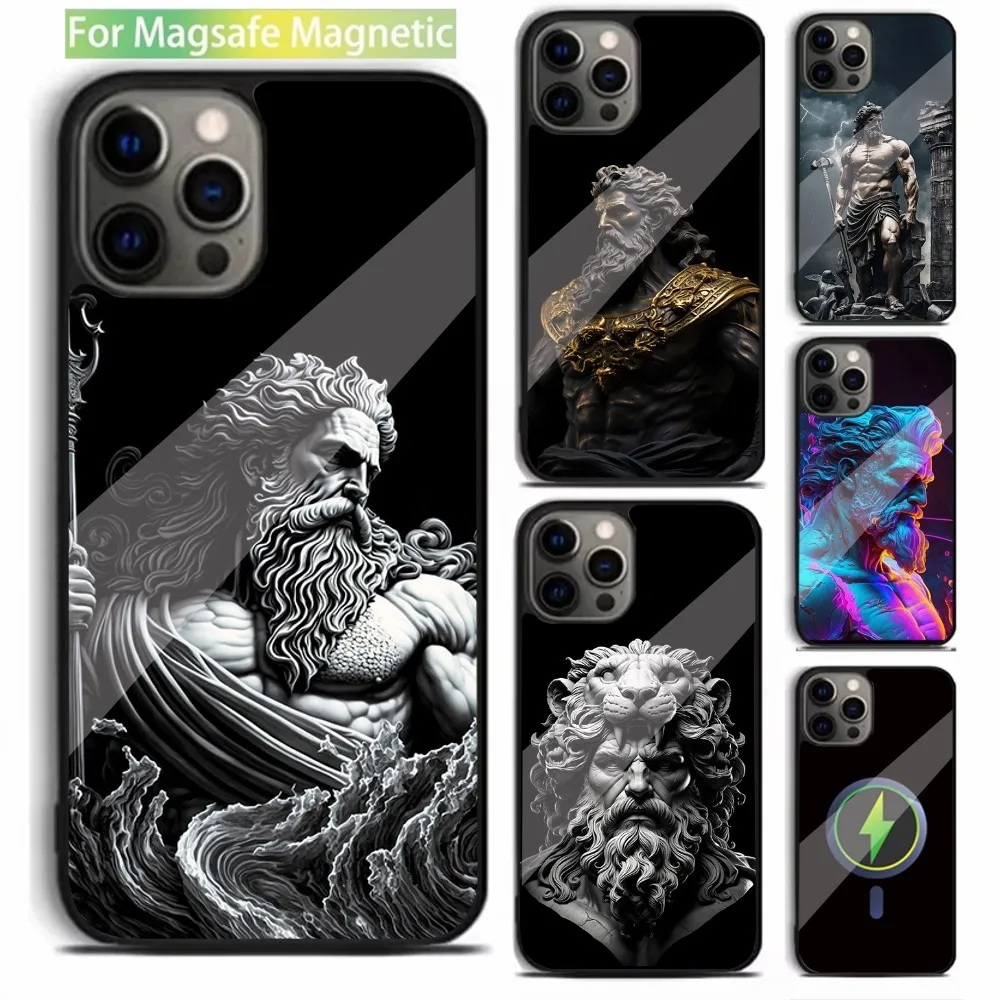 Greek God Statue Face Zeus Phone Case For iPhone 16,15,14,13,12,11,Plus,Pro,Max,Mini Magsafe Magnetic Wireless Charging