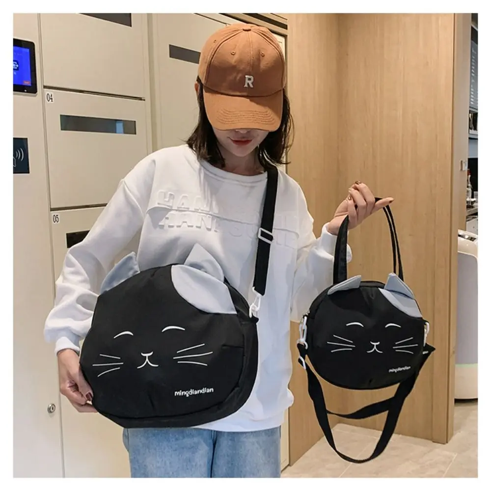 Canvas Nylon Prints Cat Messenger Bag Cute College Style Large Capacity Crossbody Bag Portable Shoulder Bag Handbag Streetwear