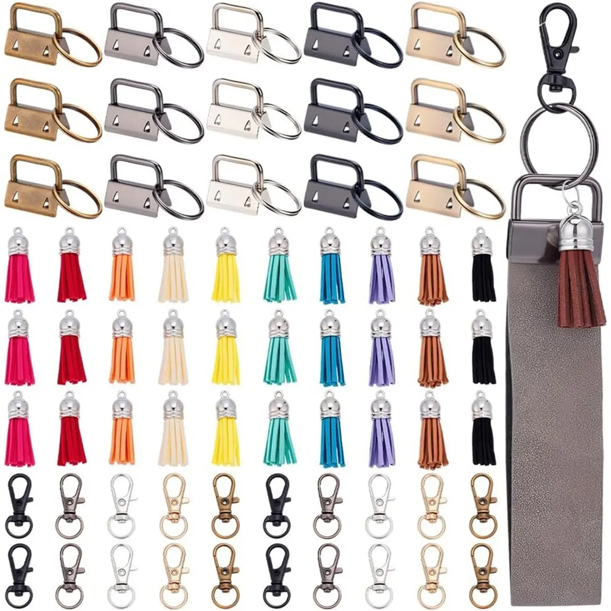 A77K 75Pcs 6 Colors 1 Inch Key Fob Hardware Kit Lanyard Hardware Set for Key Chain Making DIY Crafts Accessories Supplies