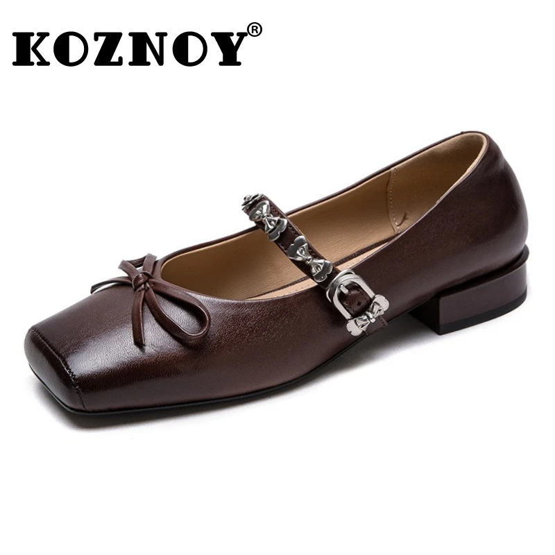

Koznoy/женские туфли на плоской подошве 2 см, женские лоферы из натуральной кожи с пряжкой и квадратным носком на мягкой подошве, удобные мокасины Мэри Джейн в этническом стиле
