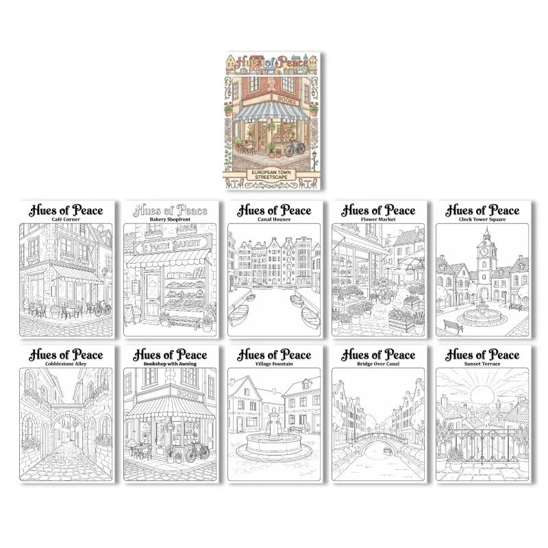 10pcs Per Pack Coloring Posters, European Street View Hand‑Drawn Creative Stress‑Relief Graffiti Coloring Papers