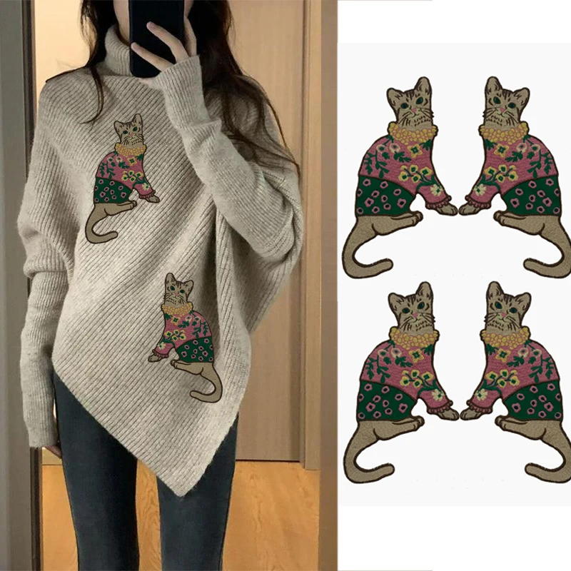 Embroidery Applique 1 Set Lovely Cartoon Animal Cat Sticker Patch Clothing For T-shirt Sweater Patch Sew on DIY Supplies