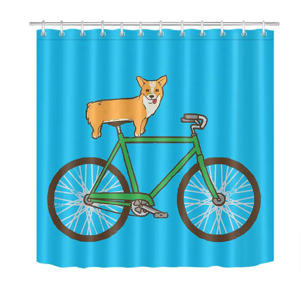 Funny Dog Yoga Elastic Shower Curtain   Extra Long Waterproof Polyester Fabric Bathtub Decoration Free Hook