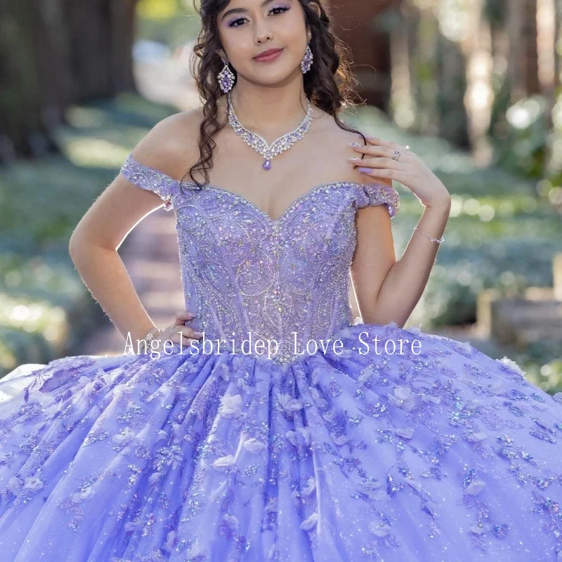 Shiny Purple Princess Ball Gown 15 Year Old Quinceanera Dresses 2024 Tiered Beads Lace Appliques Engagement Dress Prom Gowns