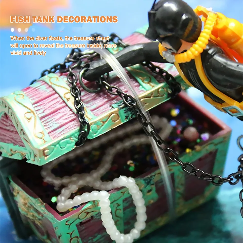 Fish Tank Treasure Chest & Diver Live-Action Aerating Ornament Air Bubbler  Movement Aquarium Undersea Decorations - AliExpress 15