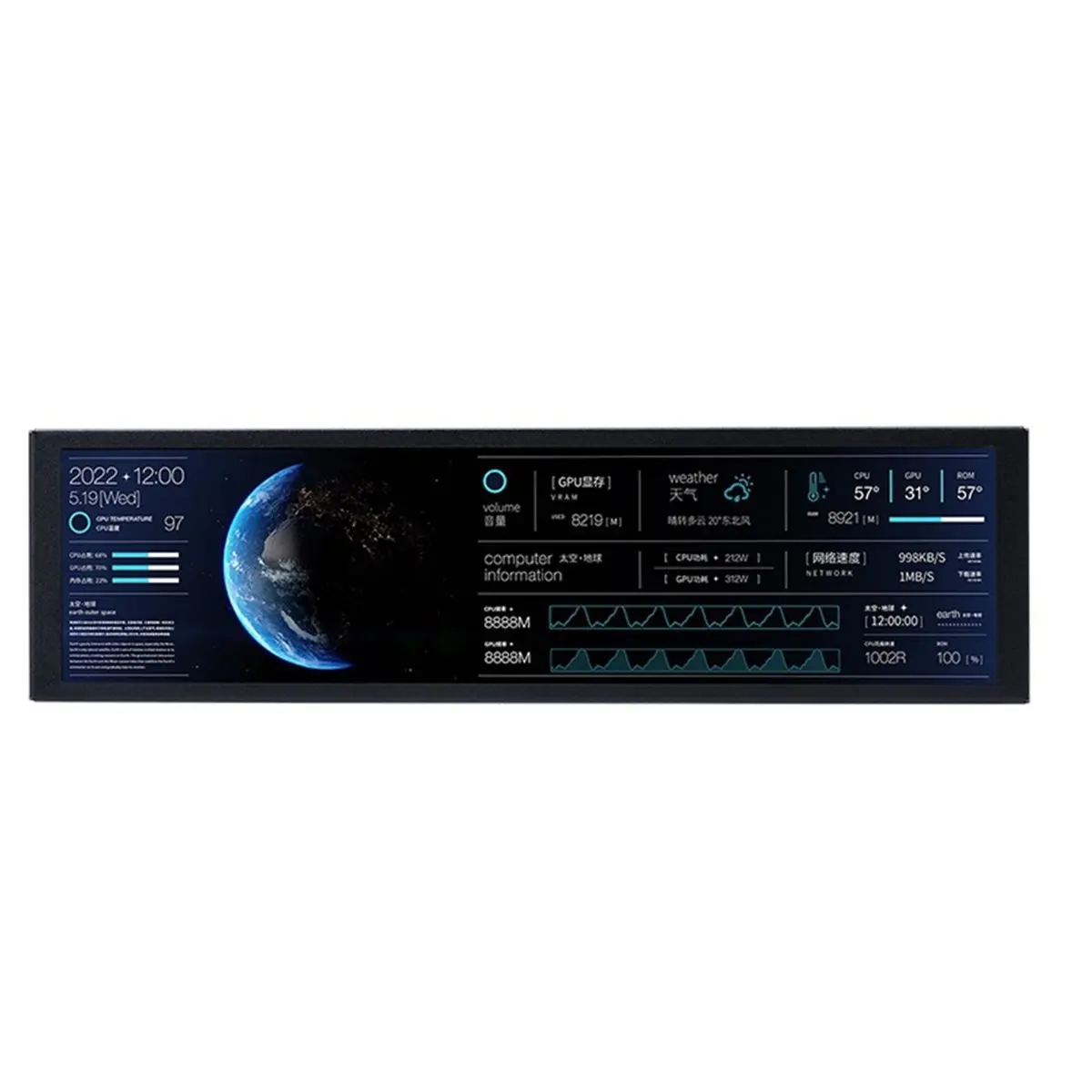 [VALUE PACK]9.2 Inch USB Secondary Screen 1920x462 Resolution IPS Smart LCD Screen CPU RAM GPU Computer Monitor No