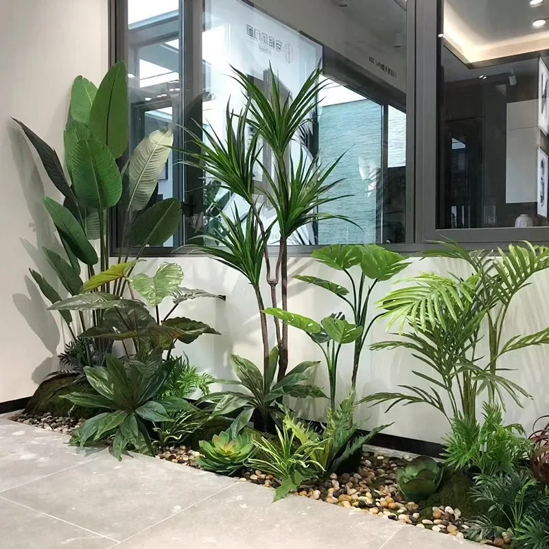 Large-scale simulated green plant landscaping camping indoor corner office landscape fake plant