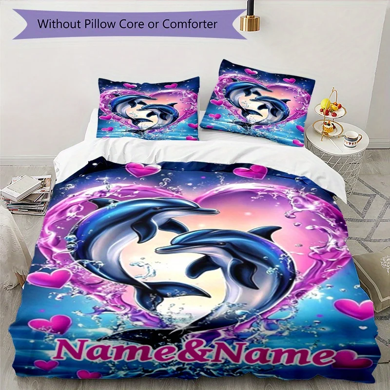 

Name Custom Bedding Set Loving Dolphin Polyester Duvet Cover Single Twin Queen King Size for Home Decoration Birthday Gift
