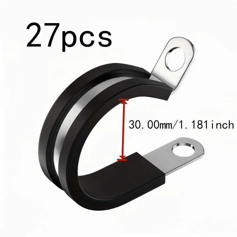 27 pcs M30 R-Type Pipe Clamps for HVAC Pipe Installation, Stainless Steel Body, Vibration Dampening, Multipurpose