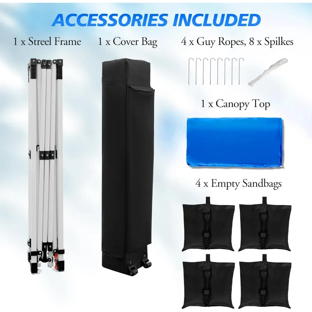 خيمة بمظلة منبثقة فورية مقاس 10 × 10 أقدام مع إعداد بزر واحد، مأوى محمول، ارتفاع قابل للتعديل، حقيبة دوارة، 4 أوزان للاستخدام في الهواء الطلق