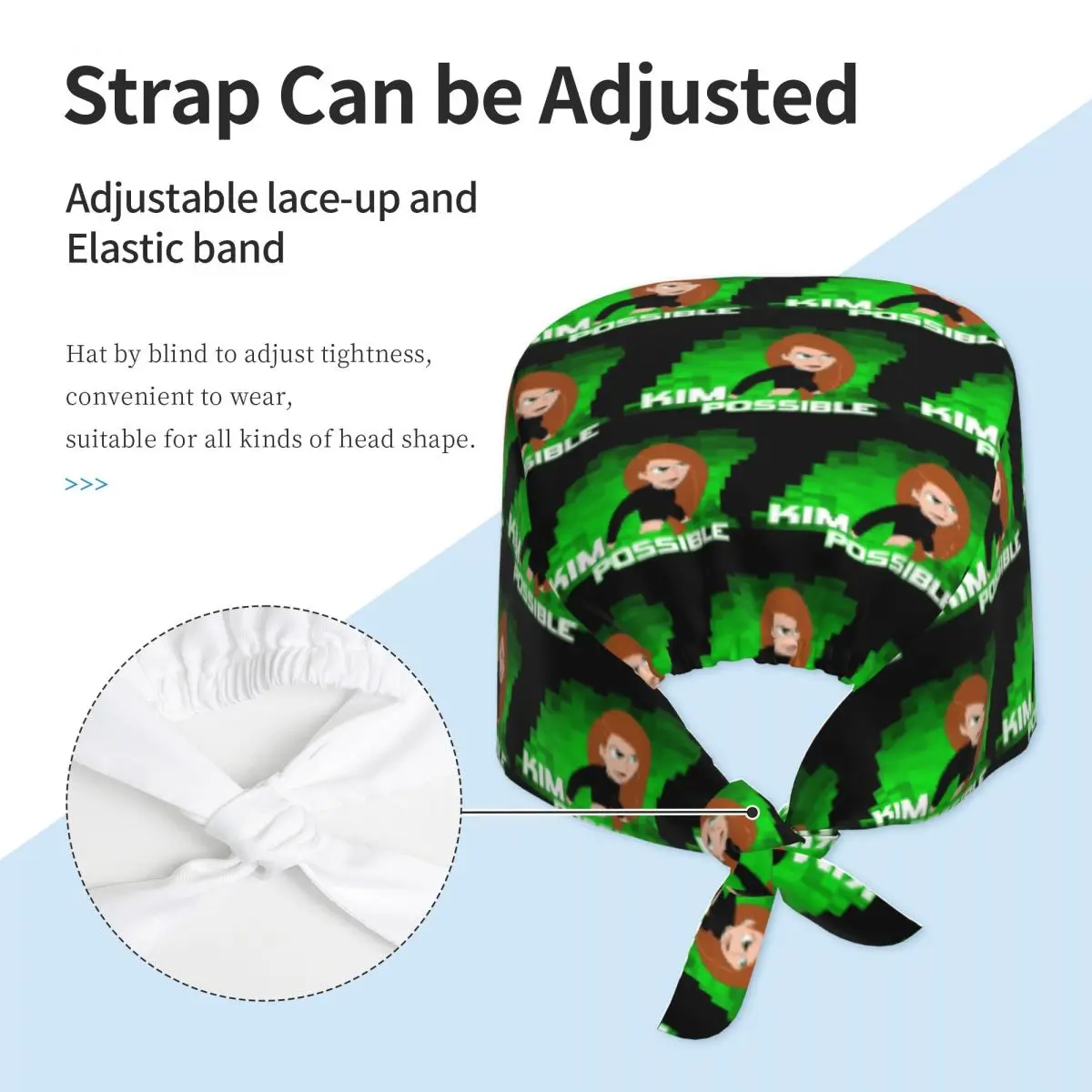 Kim Possible Anime Green Light Scrub Hat Doctor Working Surgical Cap Men Women Adjustable Nursing Caps for Dentist - view 3