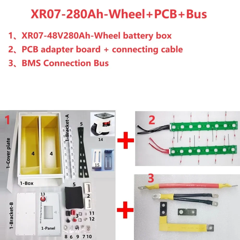 3) XR07 48V 280AH Wheel  15KW Solar Energy Storage System LiFePO4 Battery Box DIY Kit For JK inverter BMS 280AH 302AH