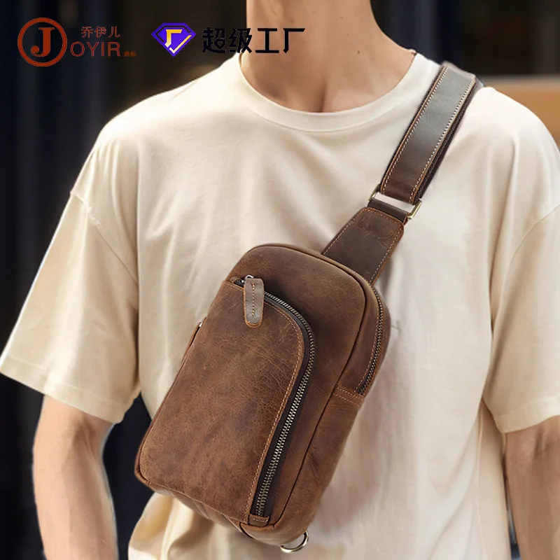 Sac de poitrine en cuir véritable fait à la main pour homme, sac de téléphone rétro, sac à bandoulière grande capacité, 7.9 pouces, mini iPad, cuir focus