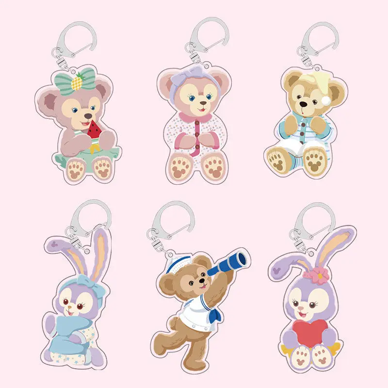 Disney peripherals LinaBell StellaLou Bear Duffy ShellieMay Gelatoni CookieAnn Cartoon Acrylic Keychain School Bag Accessories