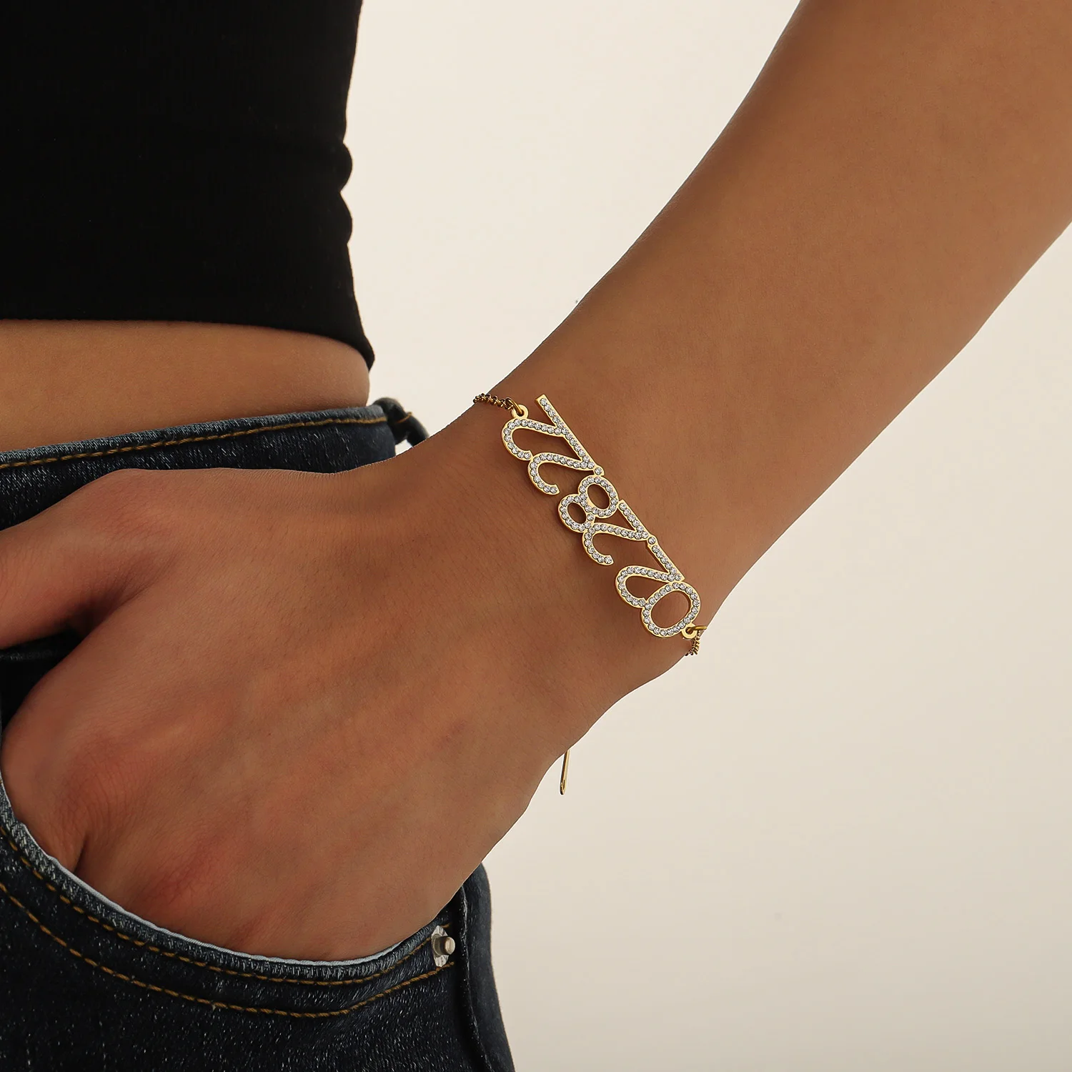 Customizable Number Bracelet with Diamond Accents Personalized Date Waterproof Stainless Steel Bracelet Gift for Women