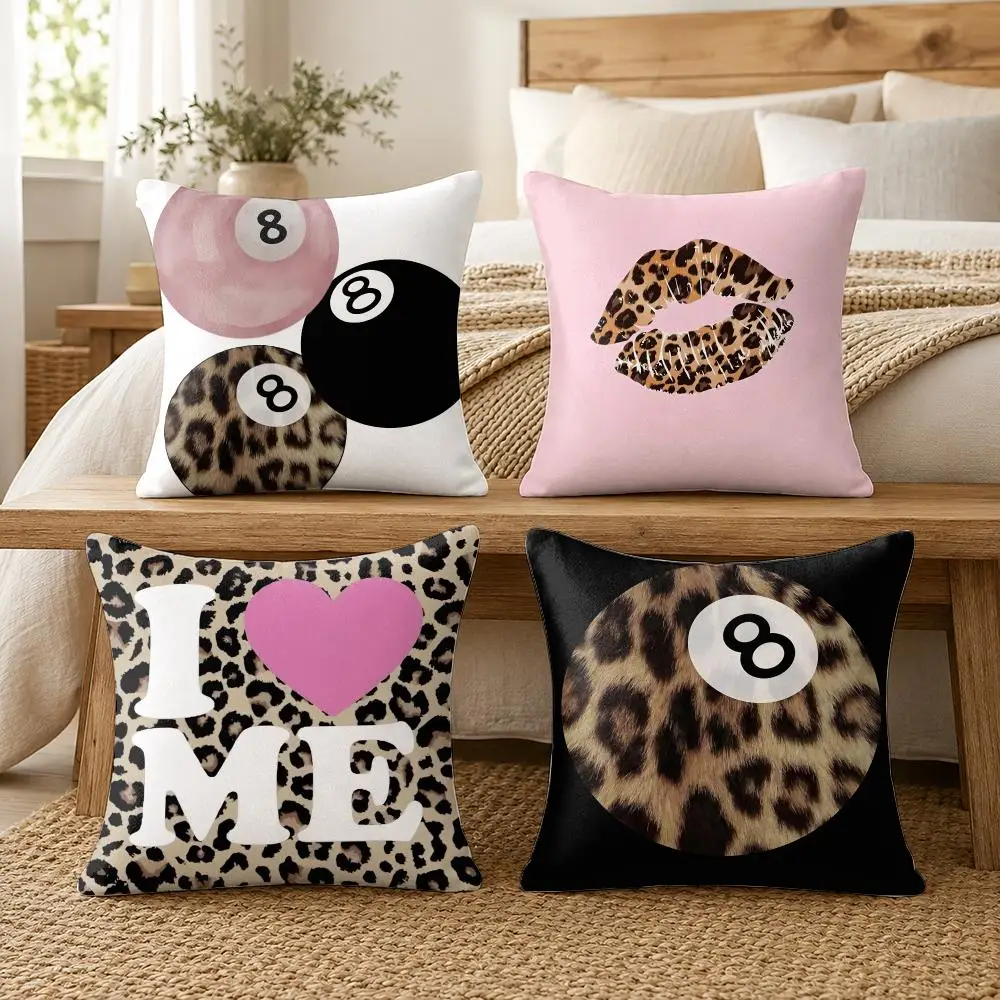 Leopard Love Design Cushion Cover Soft Short Plush Pillow Cover Smooth Cozy Texture Aesthetic Cushion Case Home Decor