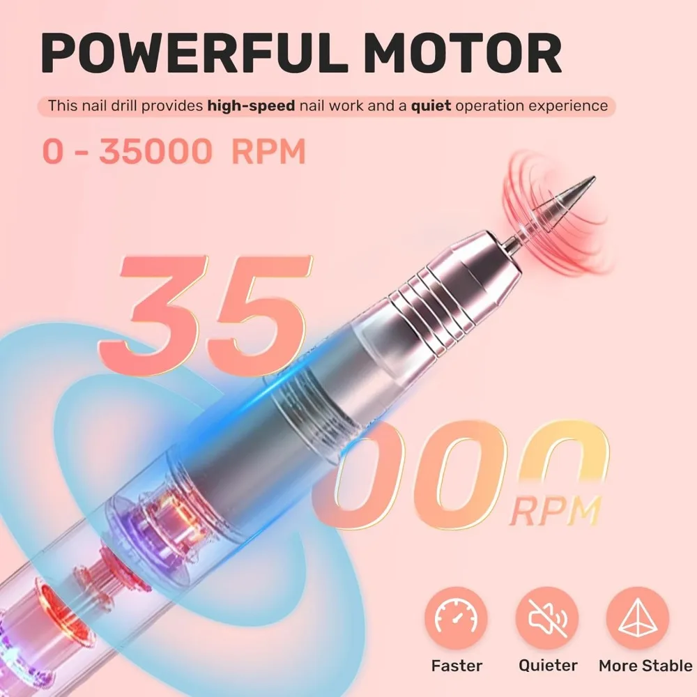 Schnurloses elektrisches Nagelbohrgerät, professionelles Kit, 35.000 U/min, einstellbare Geschwindigkeit, tragbares Nagelschleifer-Maniküre-Werkzeug für zu Hause