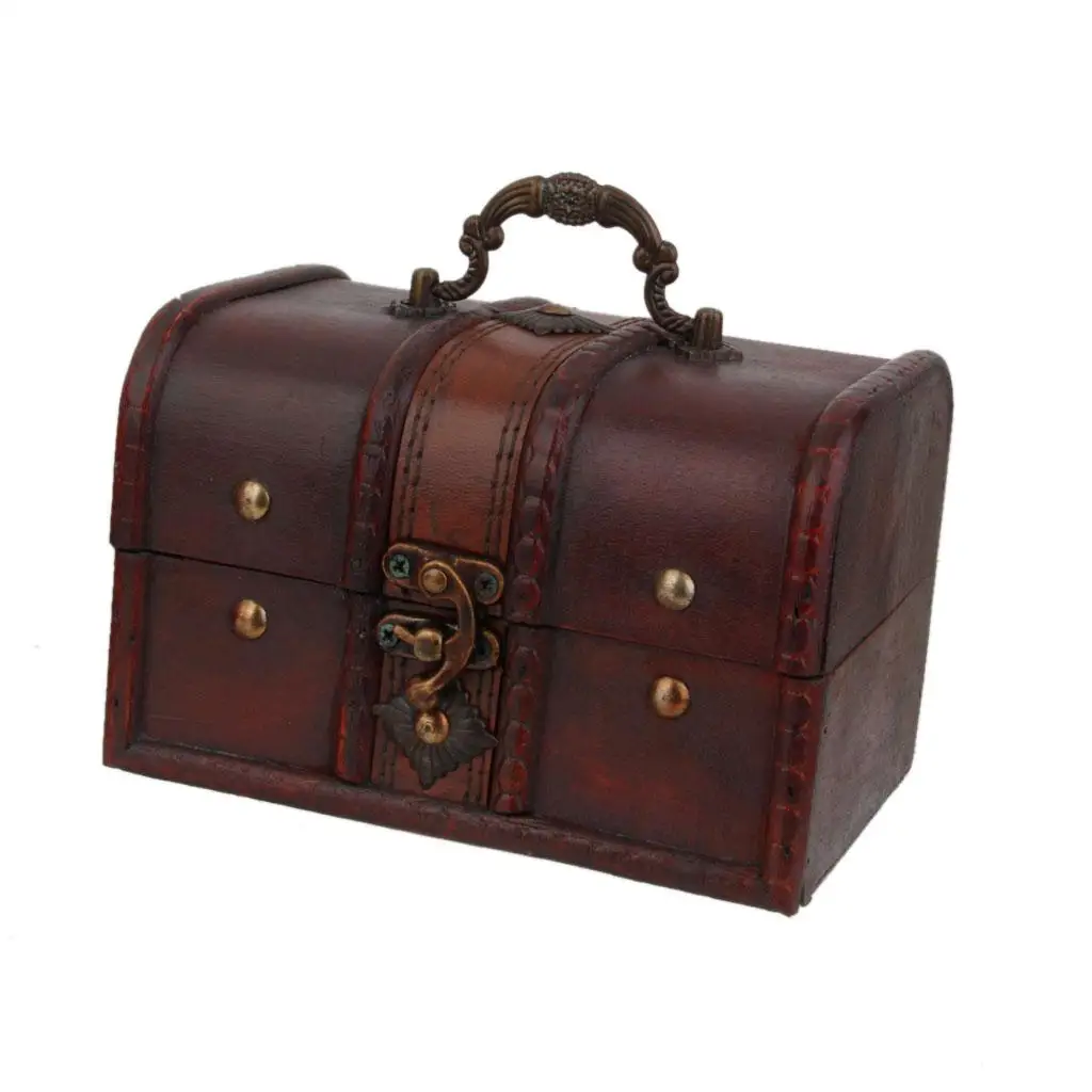 Wooden Jewelry Storage Box Vintage Style Organizer Treasure Chest for Earring Holder Display