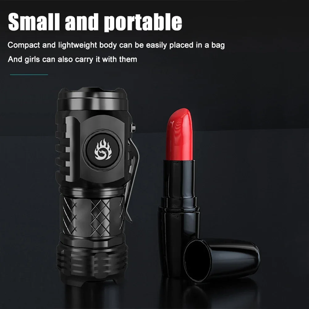 Mini lampe de poche LED injuste, aste par USB, lampe de bain, torche avec batterie 18350 intégrée, lanterne de camping et de pêche portable