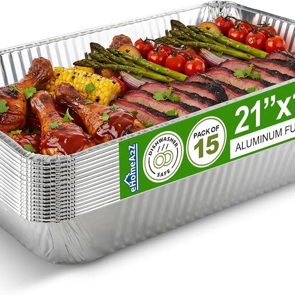 

Extra-Large Heavy-Duty Aluminum Foil Pans, 21 x 13 x 3, Pack of 15, Ideal for Catering and Baking